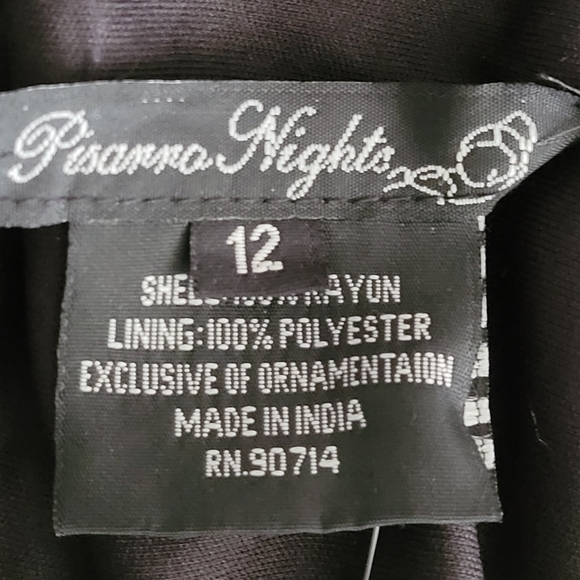 Pisarro Nights Black Beaded Cocktail Embellished Sheath Dress Size 12 - Picture 14 of 14